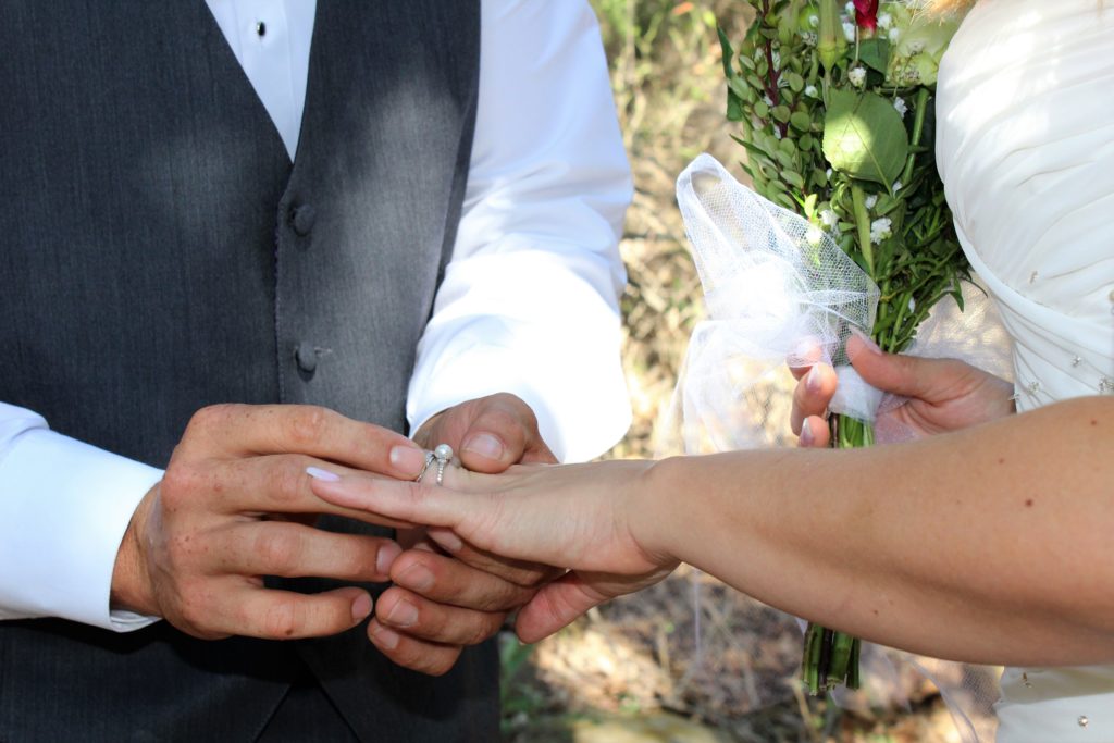 Couple putting on wedding ring
